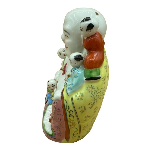 Vintage Chinese Porcelain Happy Buddha Statue With 5 Children READ - Picture 4 of 12